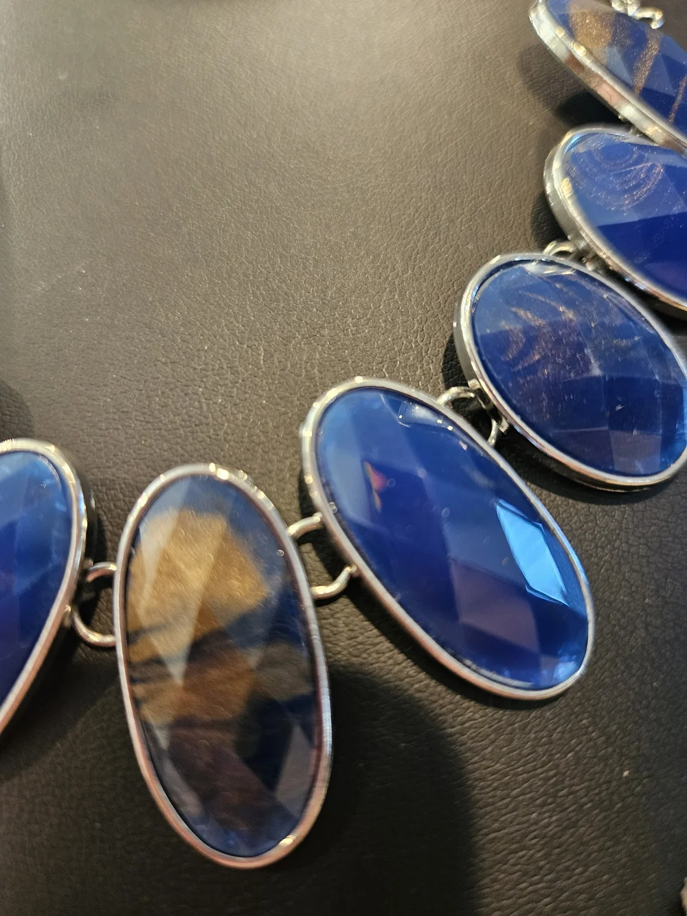 Statement Navy Blue Oval Faceted Necklace - Women Jewelry
